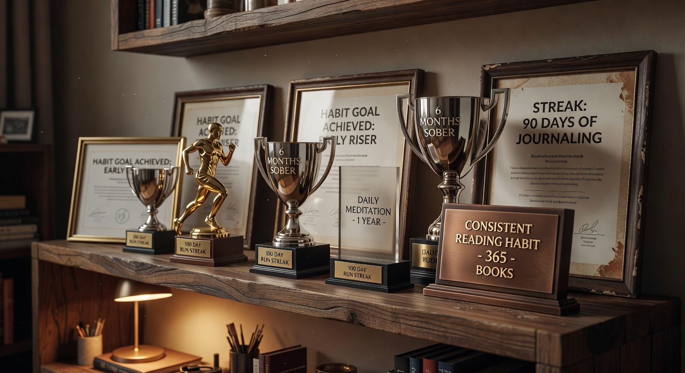 Trophy collection representing habit challenge achievements